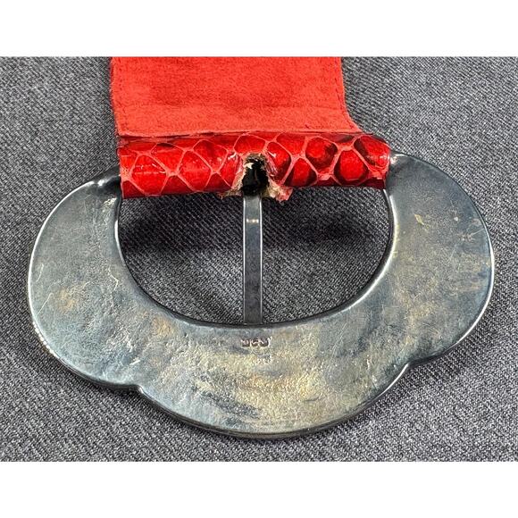 Vintage Genuine Red Reptile Skin and Suede Leather Belt - Picture 6 of 16